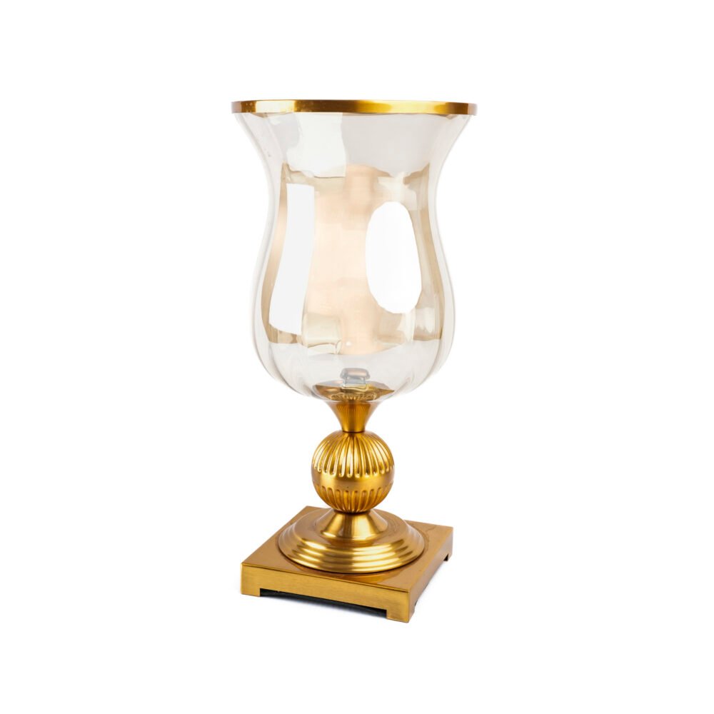 Classic Gold Brushed Square-Base Hurricane Vase & Candle Holder
