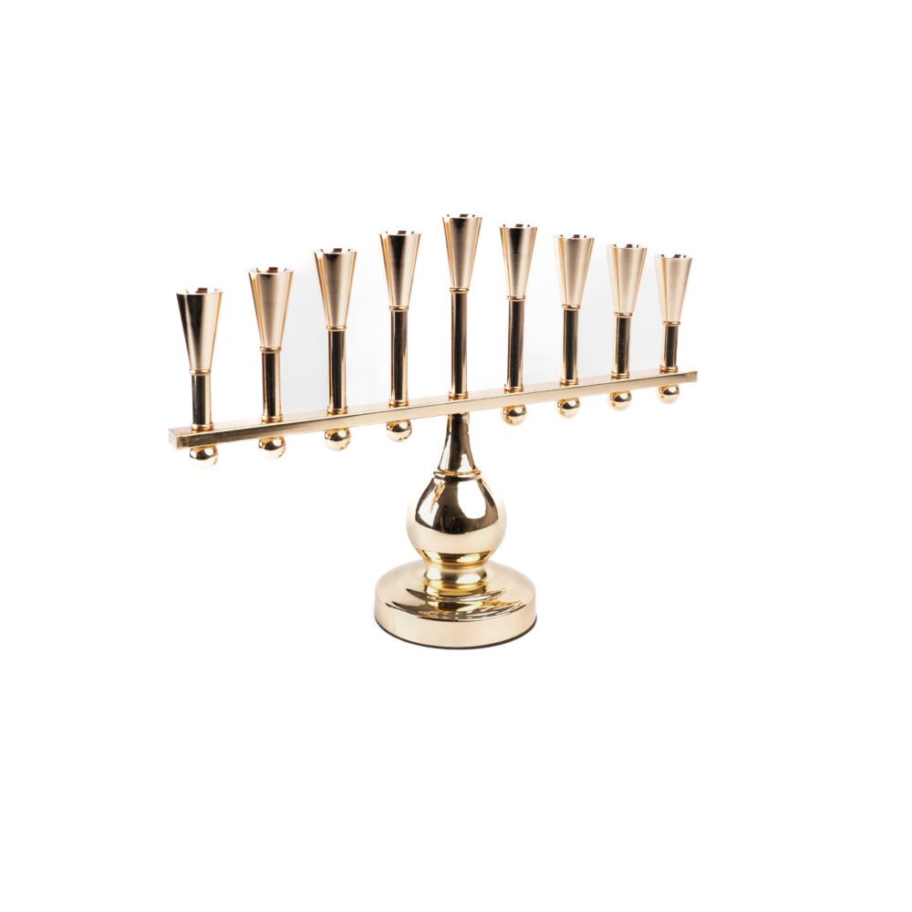 Modern Polished Gold 9-Branch Hanukkah Menorah Candelabra -Tapered Candle Cups