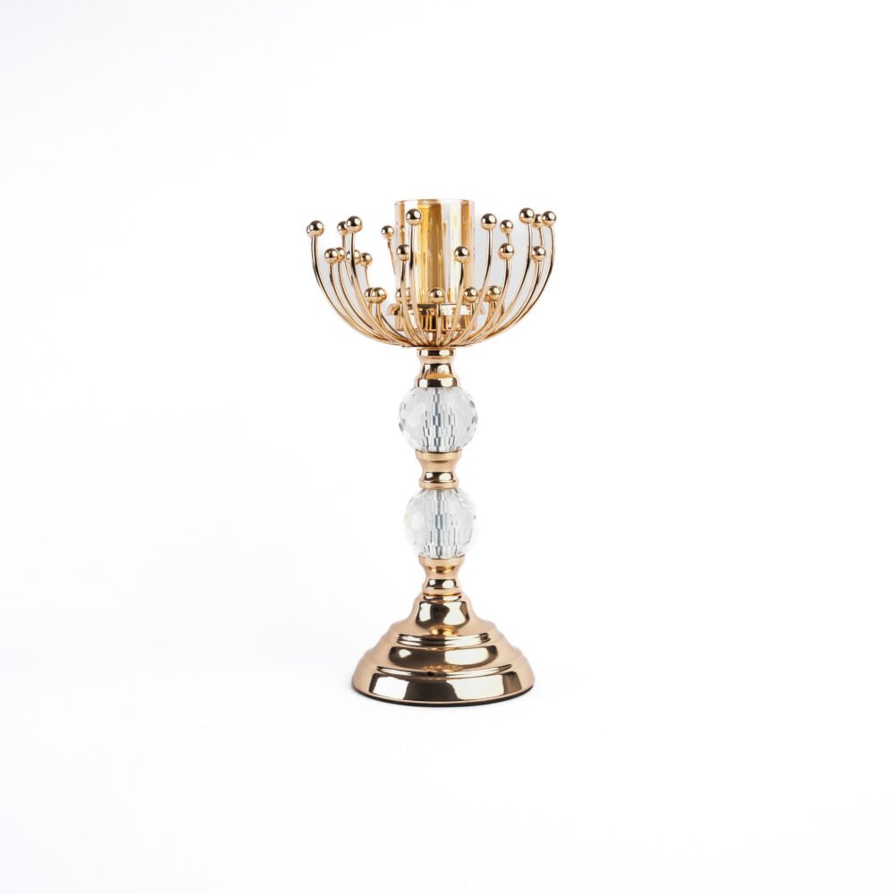 Sunburst Crown Crystal Sphere Gold Candle Holder (Medium)