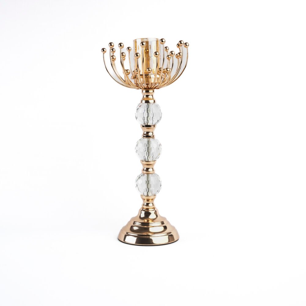 Sunburst Crown Crystal Sphere Gold Candle Holder (Large)