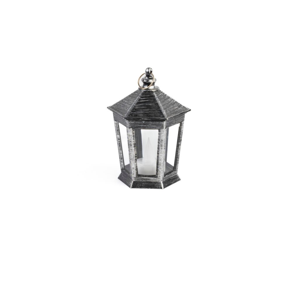 Mini Metallic Silver Hexagon LED Lantern