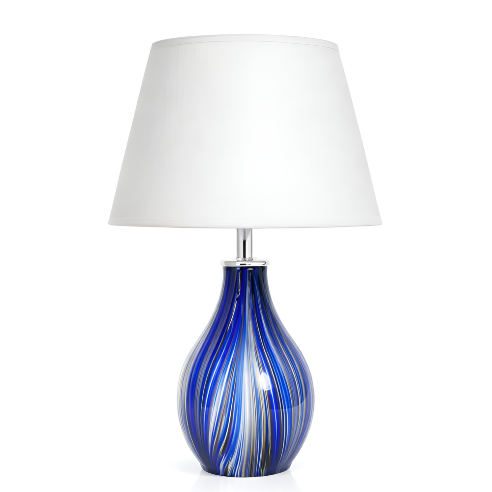 Swirled Ceramic Table Lamp - Cobalt Blue & White Swirls