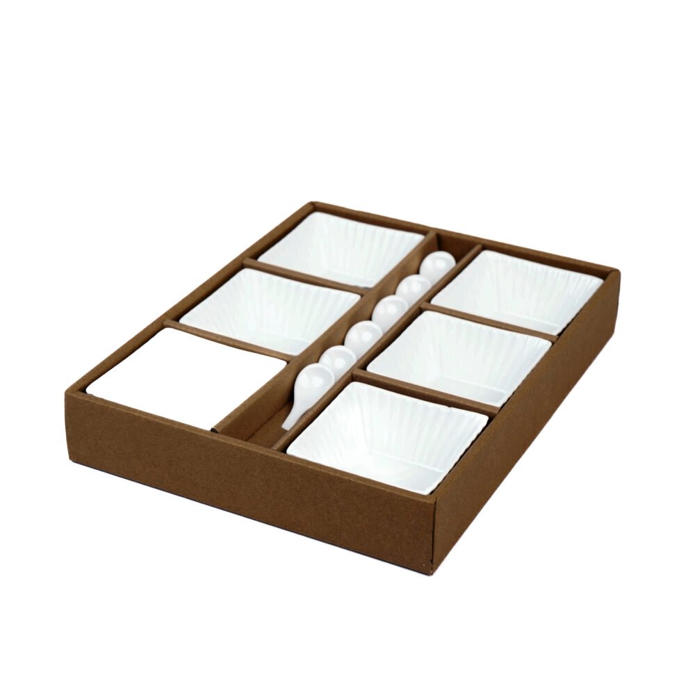 Fluted Square Dessert Cups with Spoons - Set Of 6