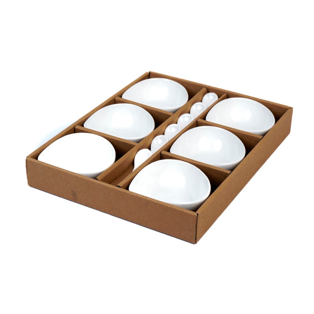 Smooth Teardrop Dip Bowls with Spoons - Set Of 6