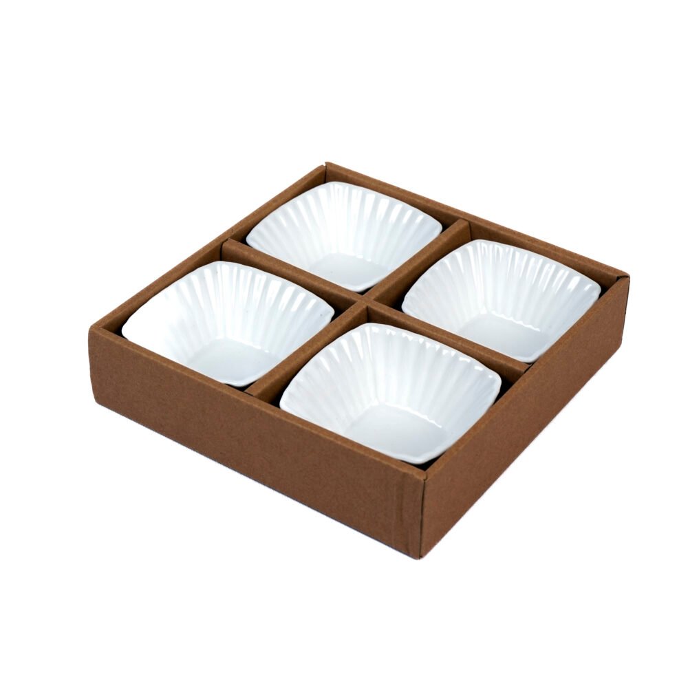 Fluted Square Ceramic Tasting Bowls - Set Of 4