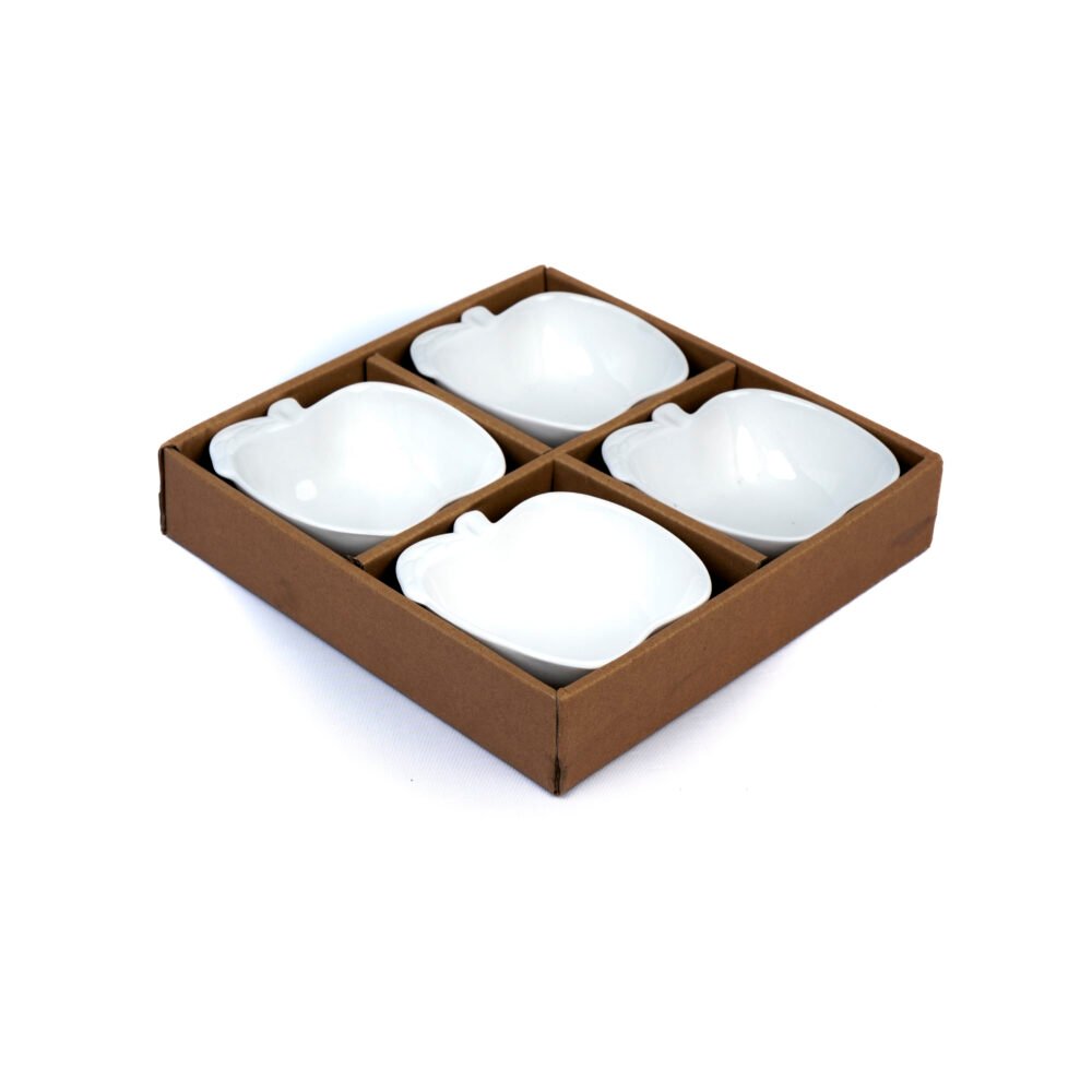 Apple-Shaped Ceramic Appetizer Bowls - Set Of 4