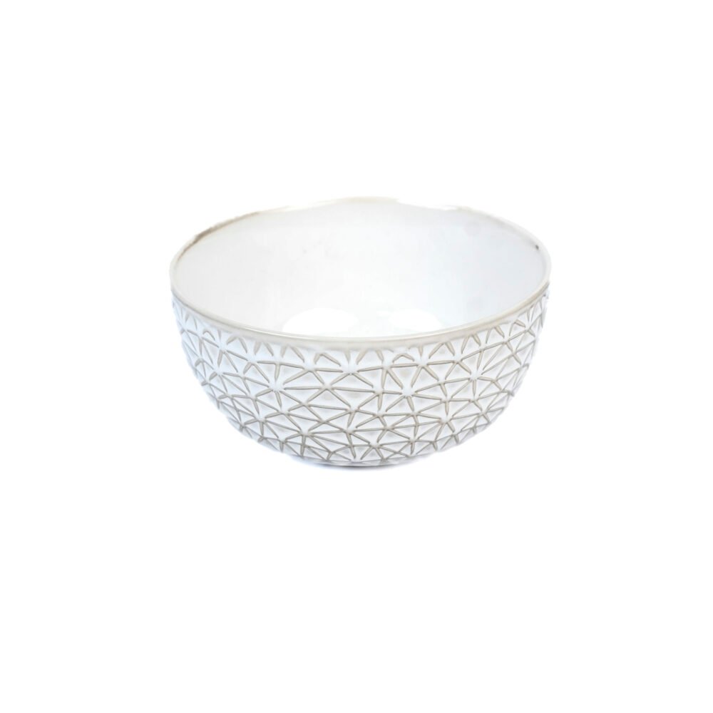Geometric Lattice Textured Embossed Ceramic Bowl Collection