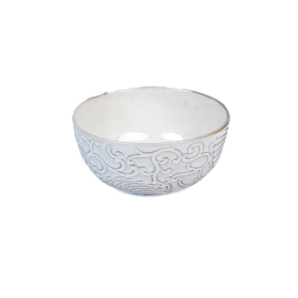 Intricate Flourish Textured Embossed Ceramic Bowl Collection