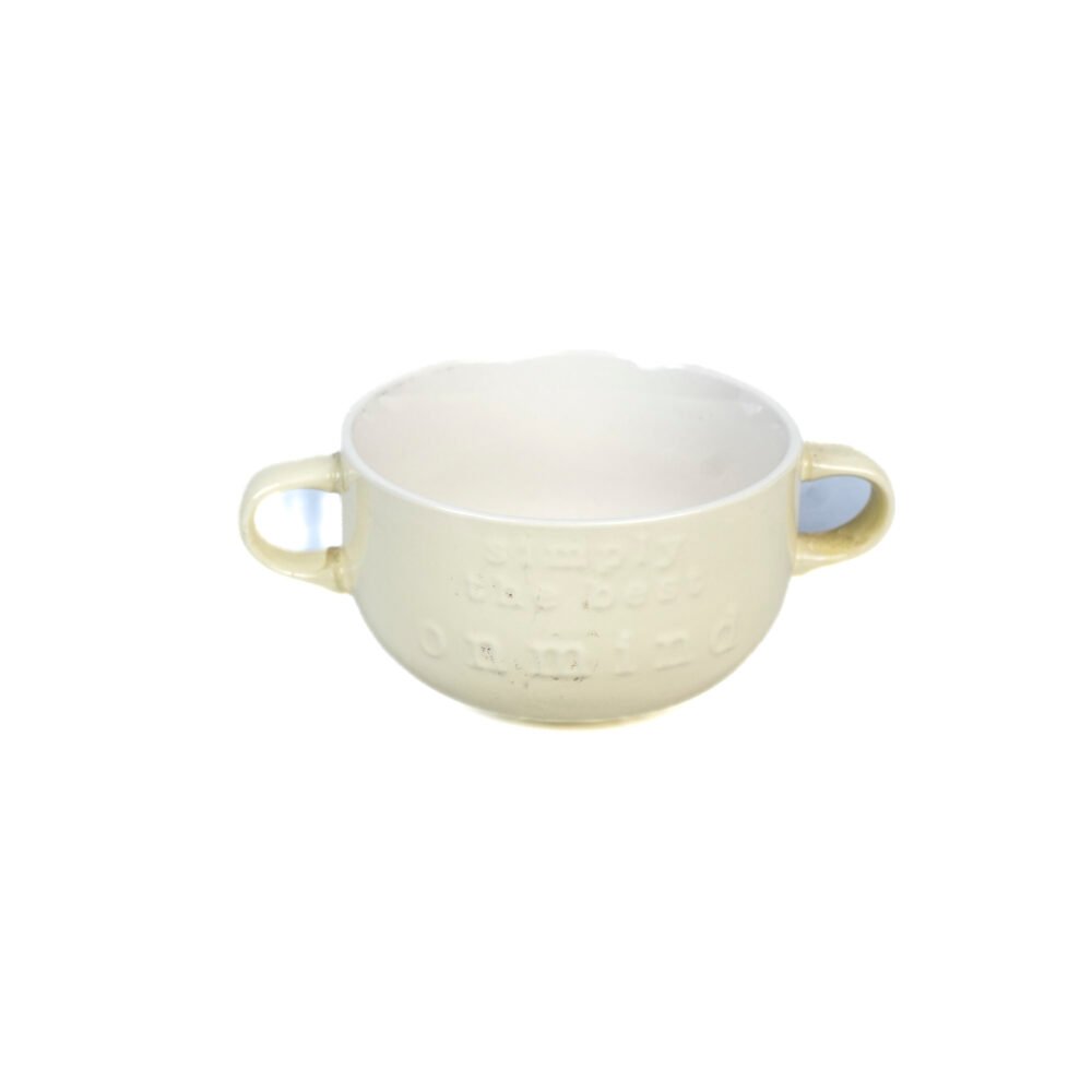 Embossed Double-Handled Ceramic Soup Mug / Crock