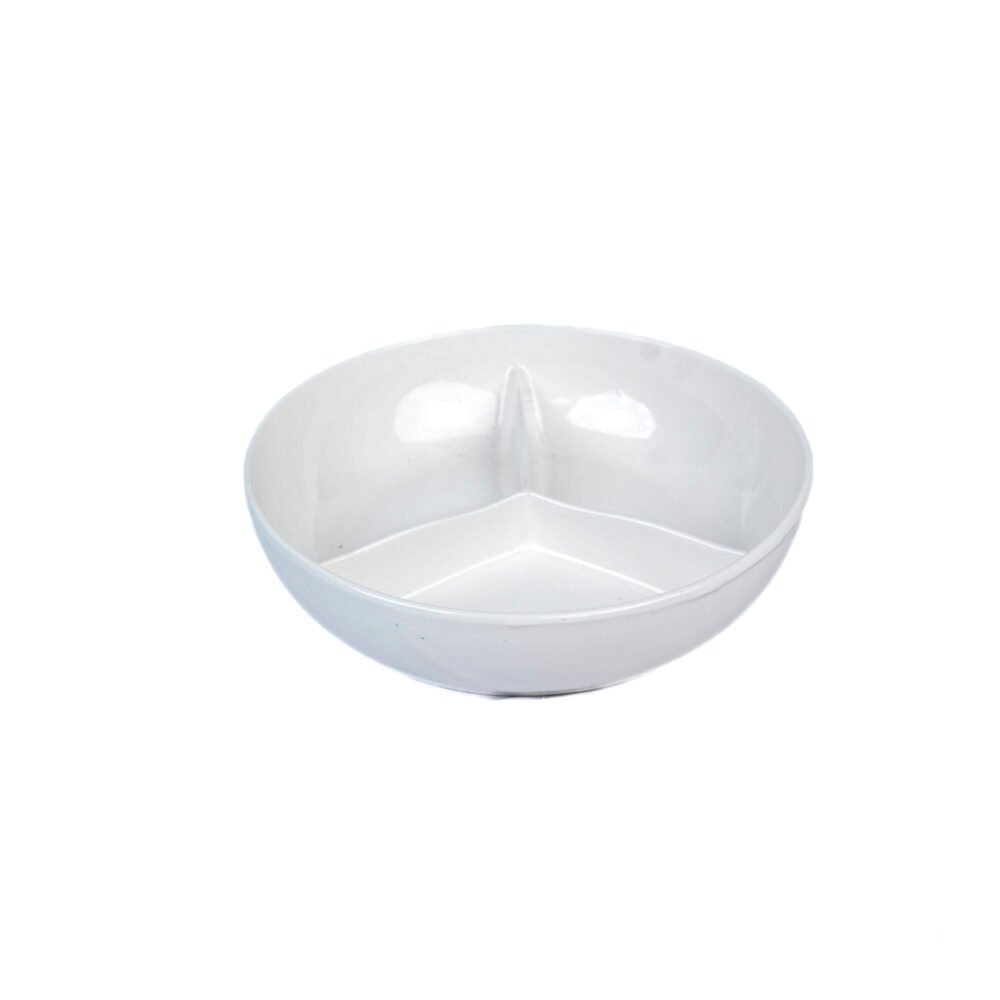 3-Compartment Deep Ceramic Snack Bowl / Divided Appetizer Dish