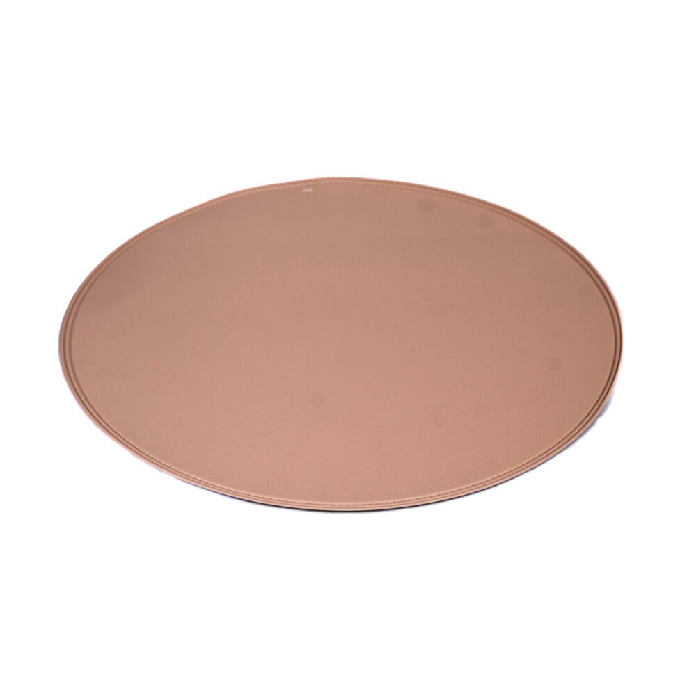 Premium Round Leatherette Dining Placemat - Warm Tan / Camel