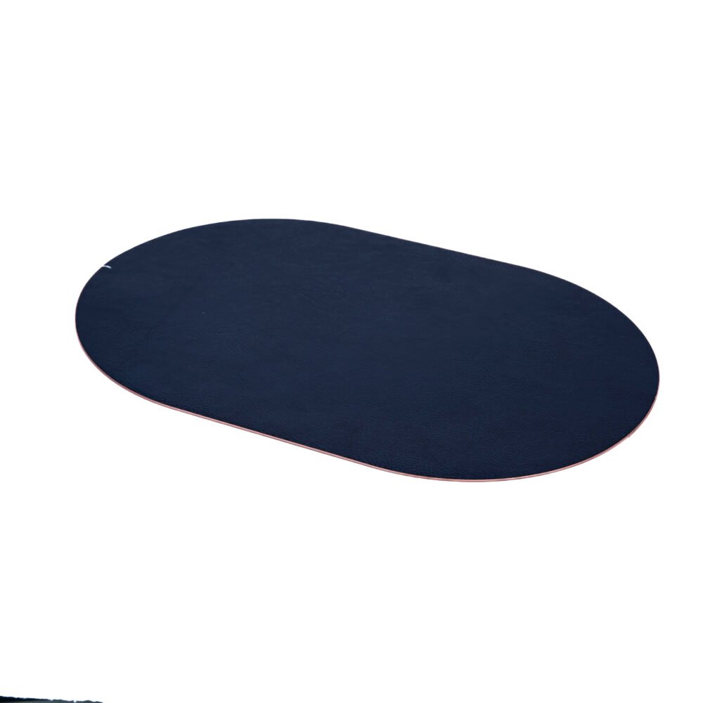 Vintage Textured Oval Faux-Leather Dining Placemat - Midnight Blue