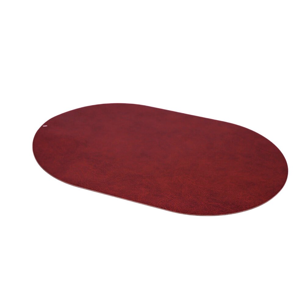 Vintage Textured Oval Faux-Leather Dining Placemat - Crimson Red