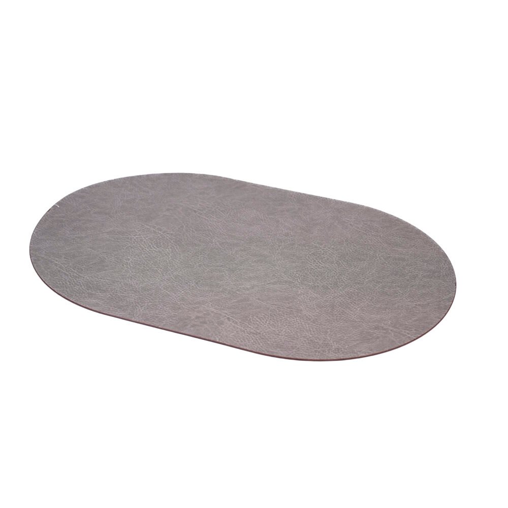 Vintage Textured Oval Faux-Leather Dining Placemat - Textured Slate