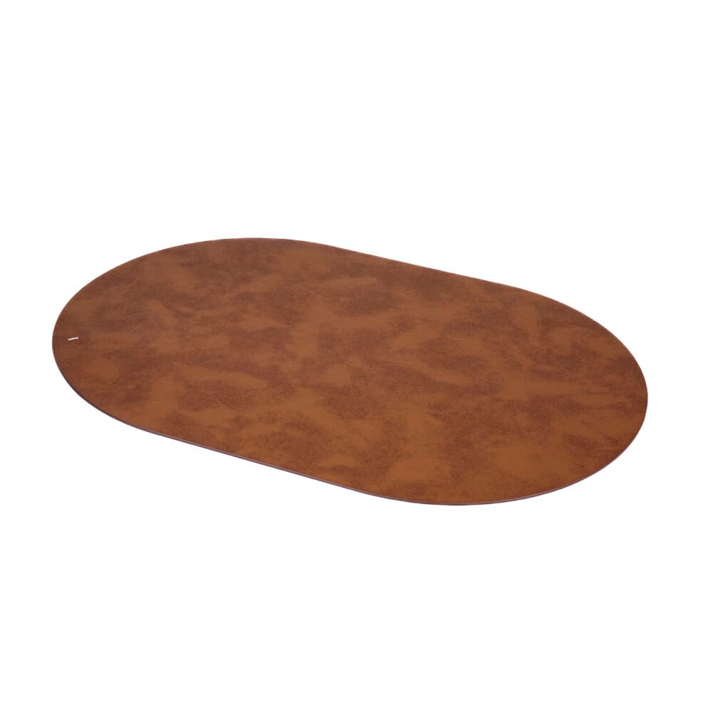 Vintage Textured Oval Faux-Leather Dining Placemat - Warm Ochre / Tan