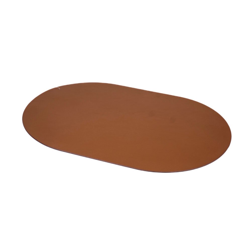 Vintage Textured Oval Faux-Leather Dining Placemat - Smooth Caramel
