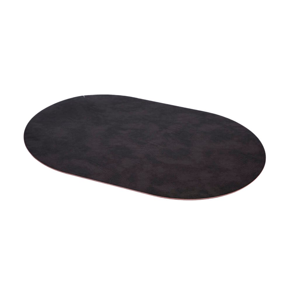 Vintage Textured Oval Faux-Leather Dining Placemat - Classic Dark Espresso