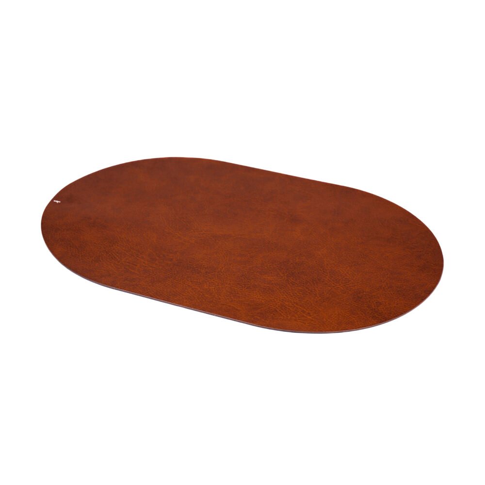 Vintage Textured Oval Faux-Leather Dining Placemat - Vibrant Burnt-Orange Brown