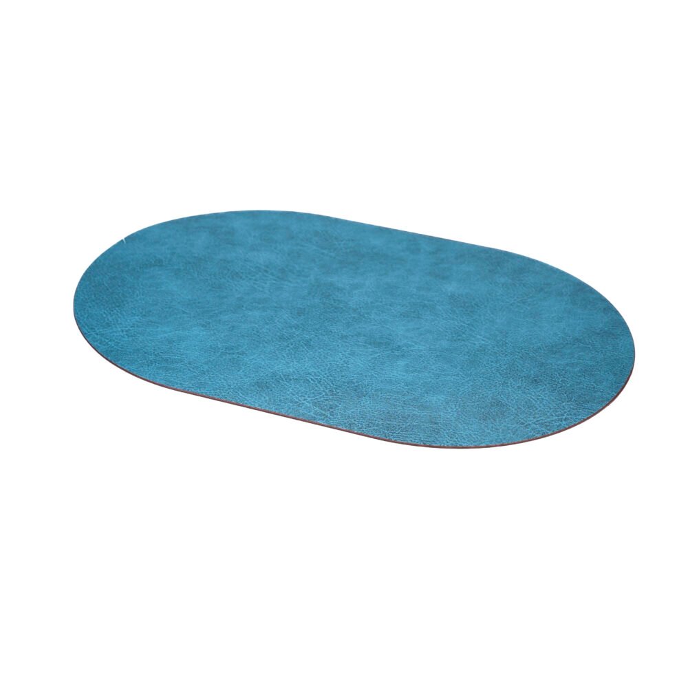 Vintage Textured Oval Faux-Leather Dining Placemat - Sea Blue