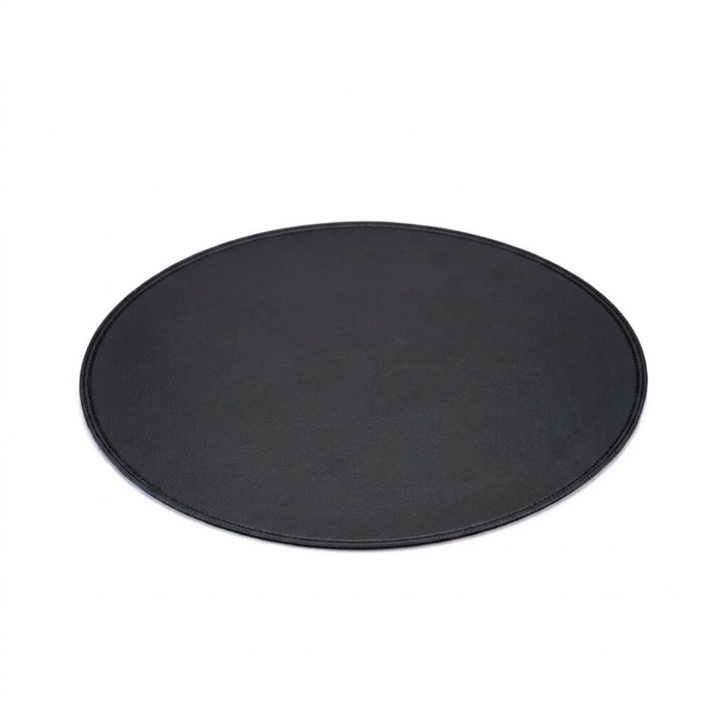 Premium Round Leatherette Dining Placemat - Charcoal Black