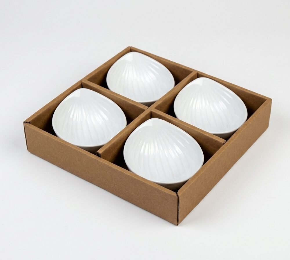 Ribbed Almond Ceramic Tasting Bowls - Set Of 4