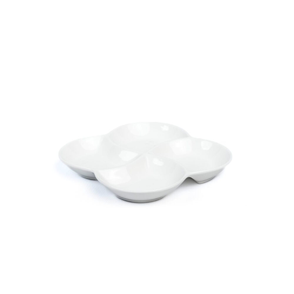 4-Compartment Clover Ceramic Serving Dish / Divided Snack Tray