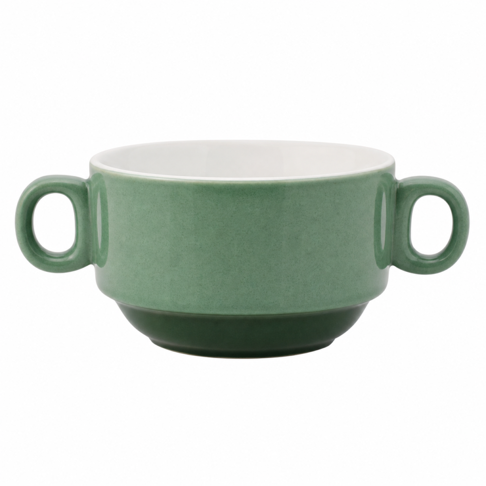 Double-Handled Stackable Ceramic Soup Bowl / Crock - Sage Green