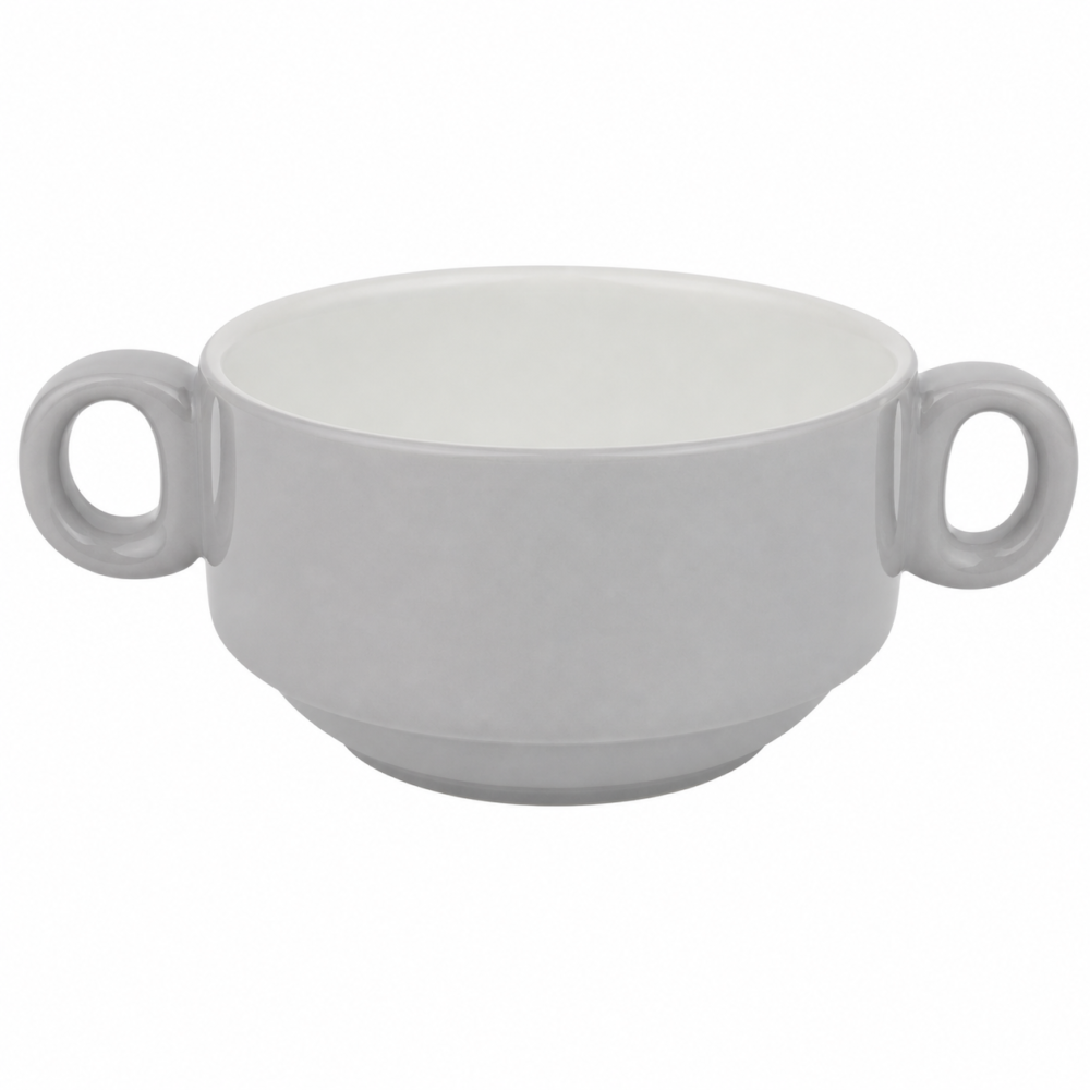 Double-Handled Stackable Ceramic Soup Bowl / Crock - Two-Tone Grey