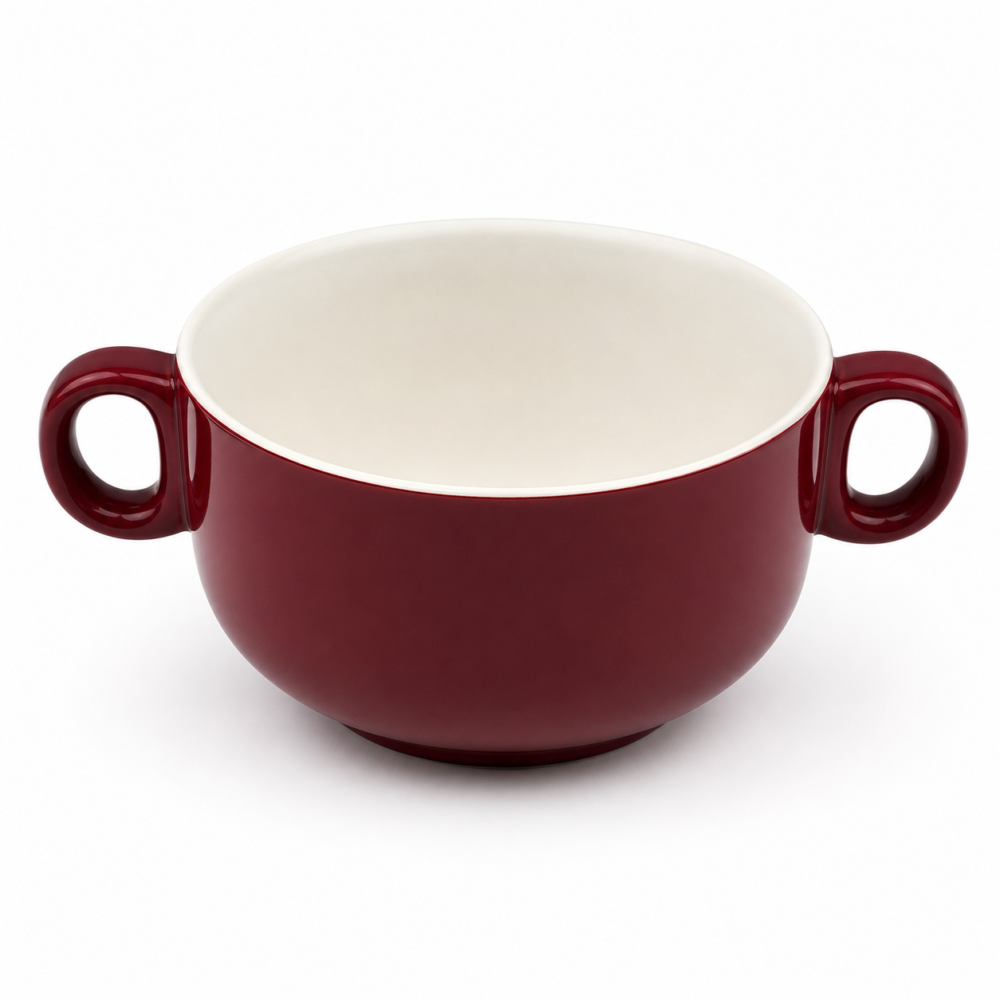 Double-Handled Stackable Ceramic Soup Bowl / Crock - Vibrant Red
