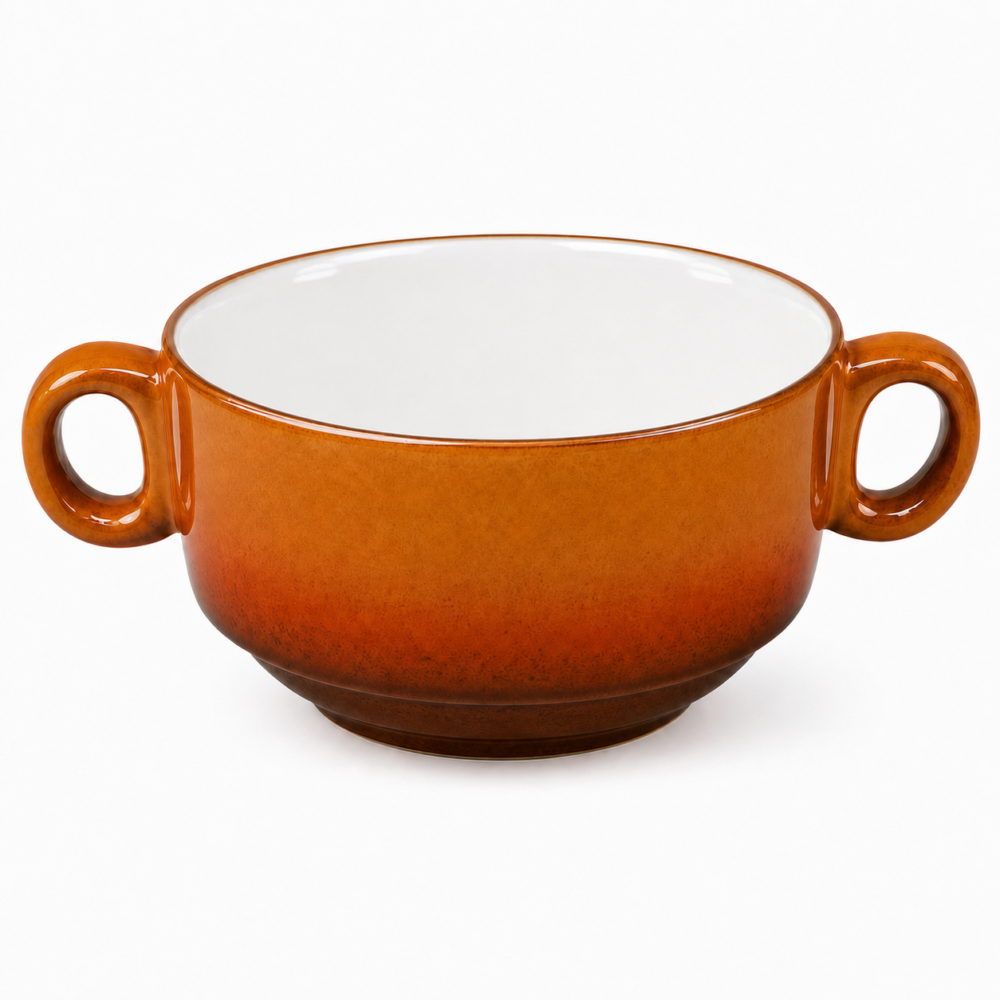 Double-Handled Stackable Ceramic Soup Bowl / Crock - Warm Orange