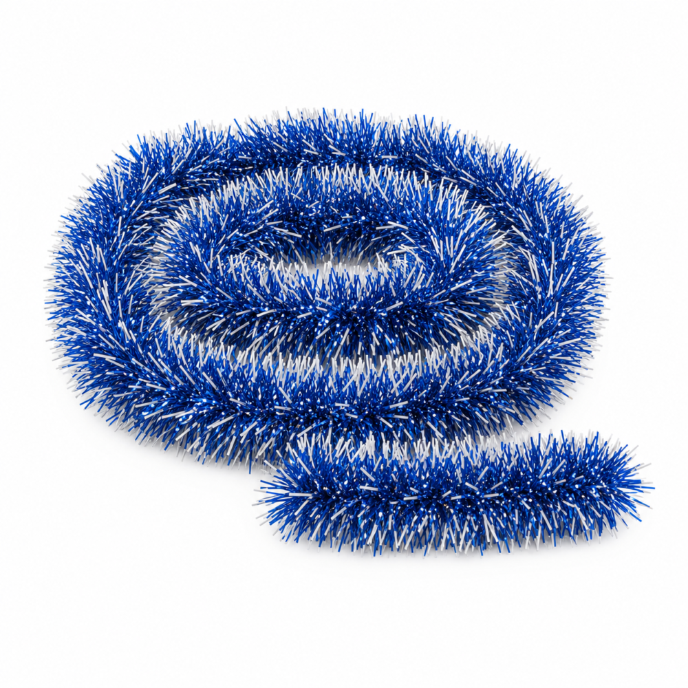 Sparkling Royal Blue & White Frost-Tipped Metallic Christmas Streamer (2m)