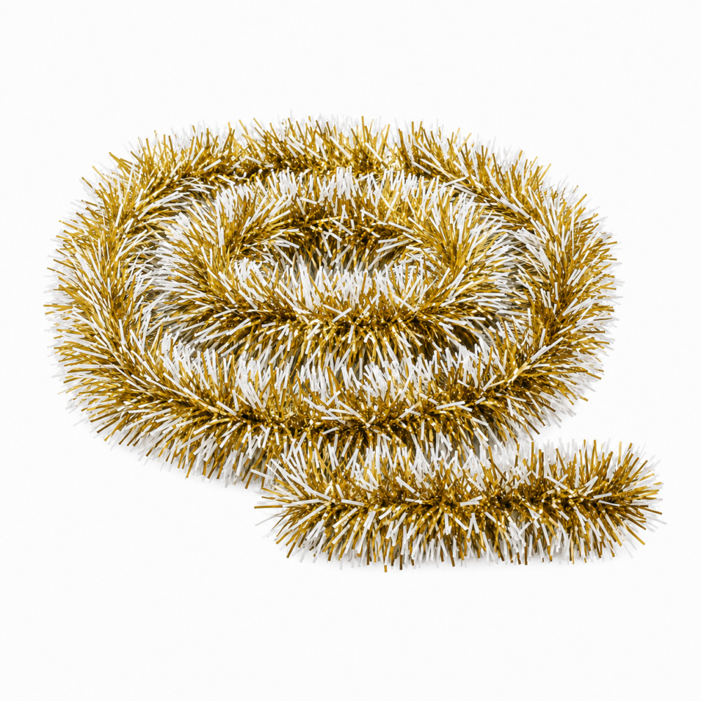 Sparkling Gold & White Frost-Tipped Metallic Christmas Streamer (2m)