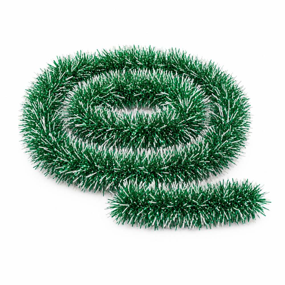 Sparkling Emerald Green & White Frost-Tipped Metallic Christmas Streamer (2m)
