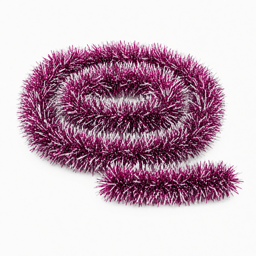 Sparkling Magenta Pink & White Frost-Tipped Metallic Christmas Streamer (2m)