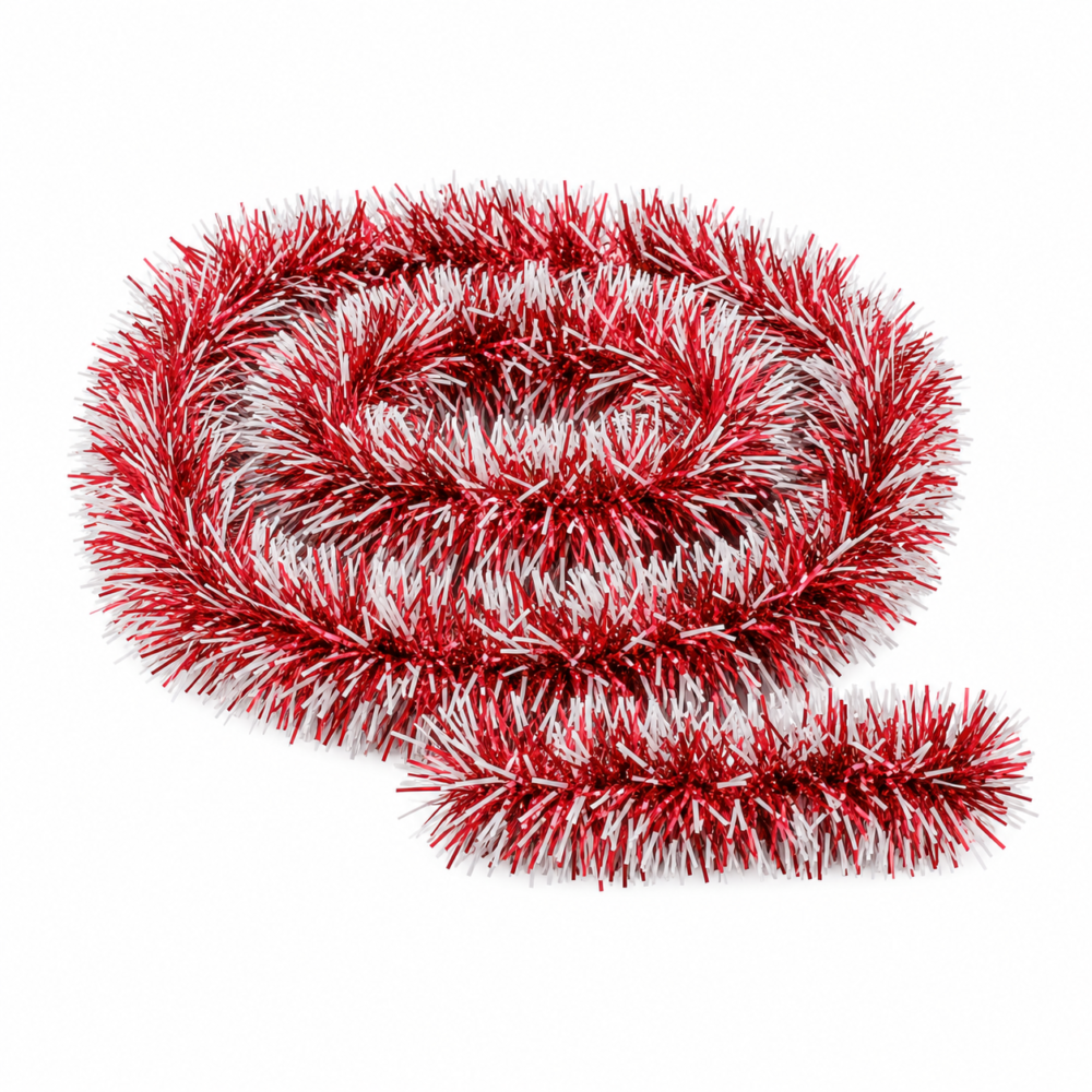 Festive Red & White Frost-Tipped Metallic Christmas Streamer (2m)