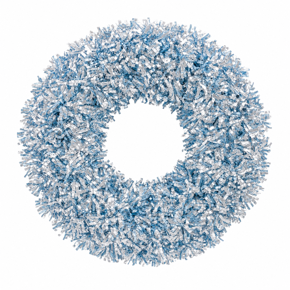Ice Blue & Silver Metallic Tinsel Christmas Wreath (38 cm)
