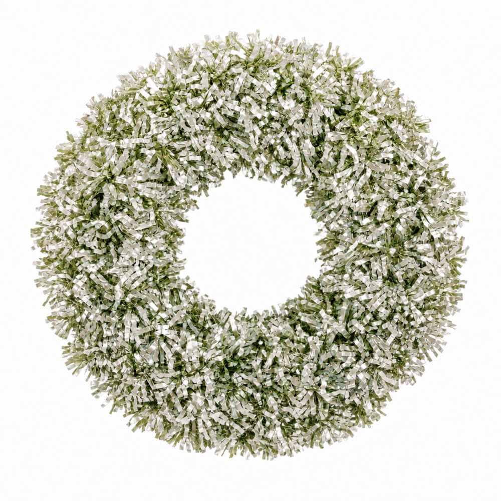 Shimmering Sage Green Metallic Tinsel Christmas Wreath (38 cm)
