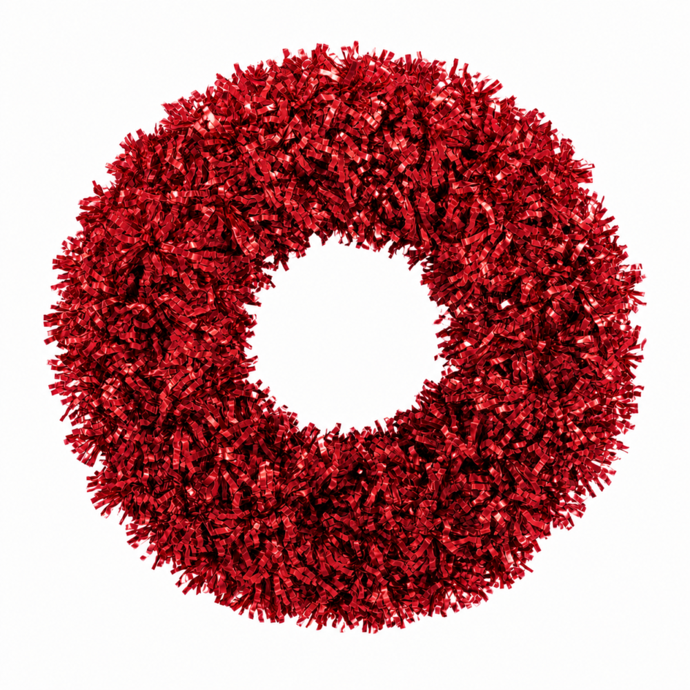 Radiant Crimson Red Metallic Tinsel Christmas Wreath (38 cm)