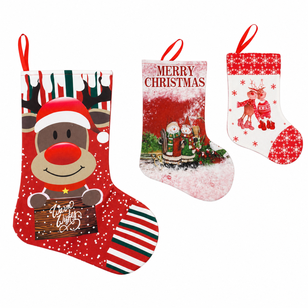 Nordic Red & White Snowflake Reindeer Christmas Stocking (Available in 3 Sizes)