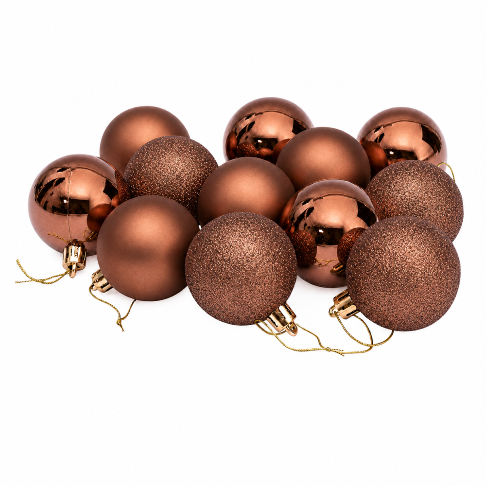 Warm Bronze Copper Christmas Tree Baubles Set (6 cm - Pack of 12)