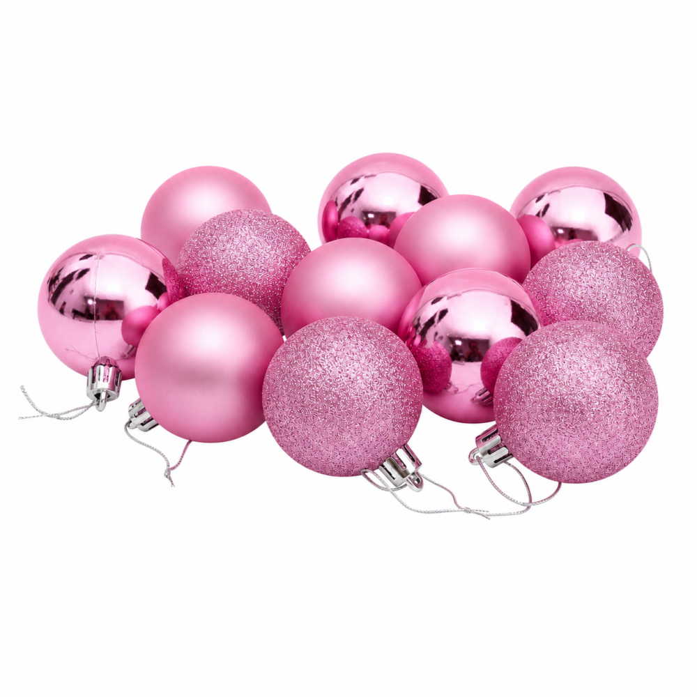Pretty Blush Pink Christmas Tree Baubles Set (6 cm - Pack of 12)