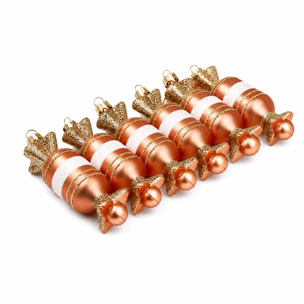 Rose Gold & Bronze Wrapped Candy Christmas Tree Ornaments Set (12 cm - Pack of 6)