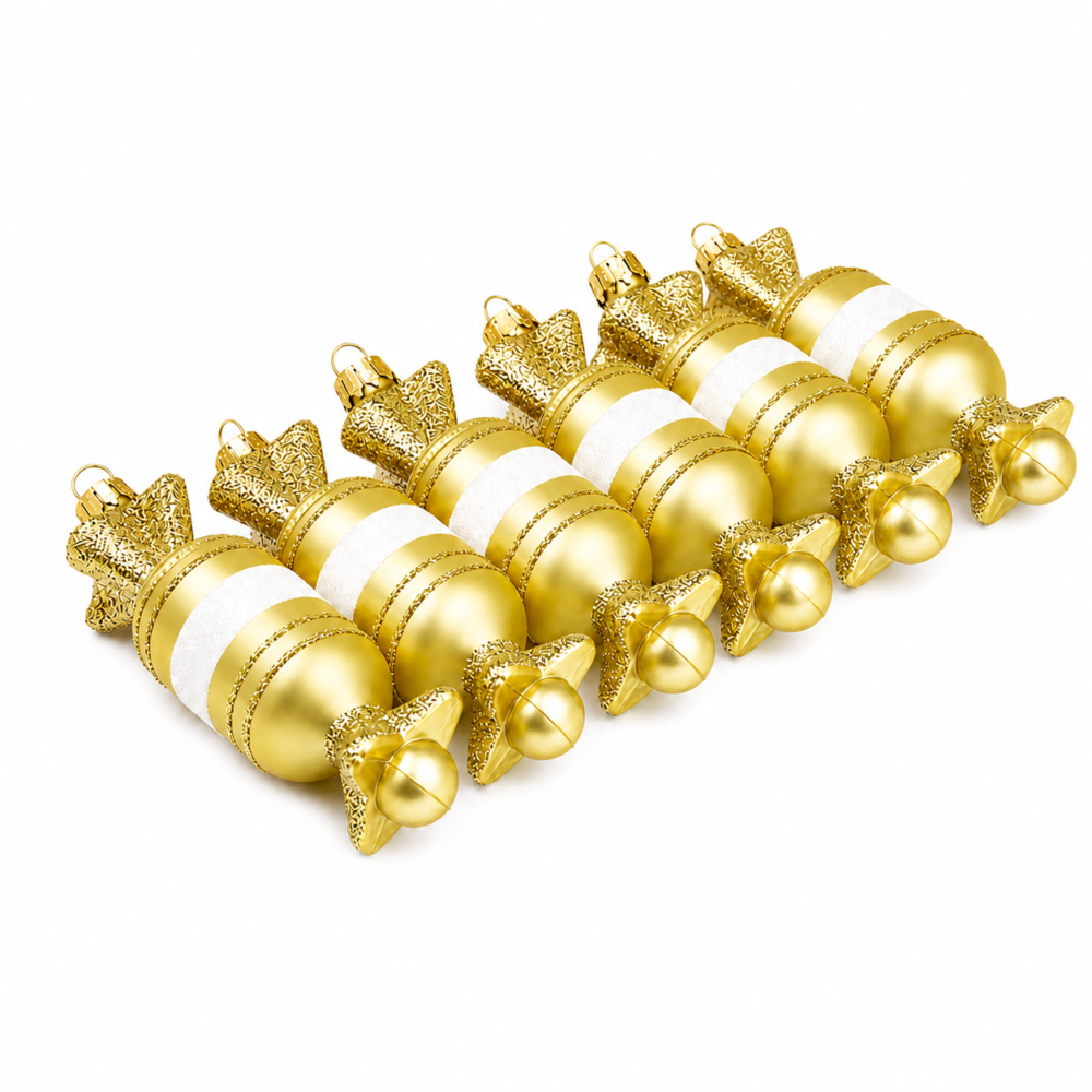 Radiant Gold Wrapped Candy Christmas Tree Ornaments Set (12 cm - Pack of 6)