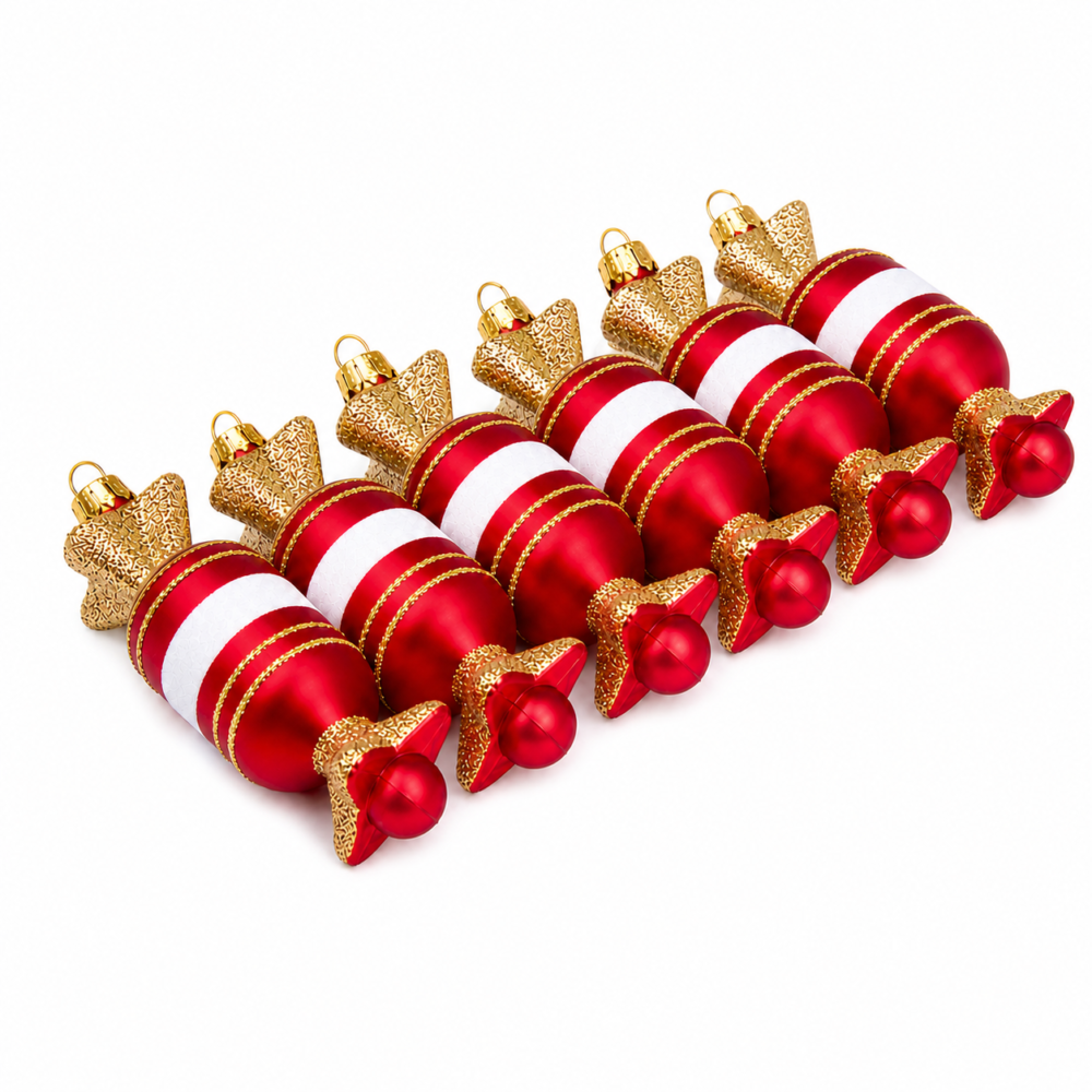 Classic Red & Gold Wrapped Candy Christmas Tree Ornaments Set (12 cm - Pack of 6)
