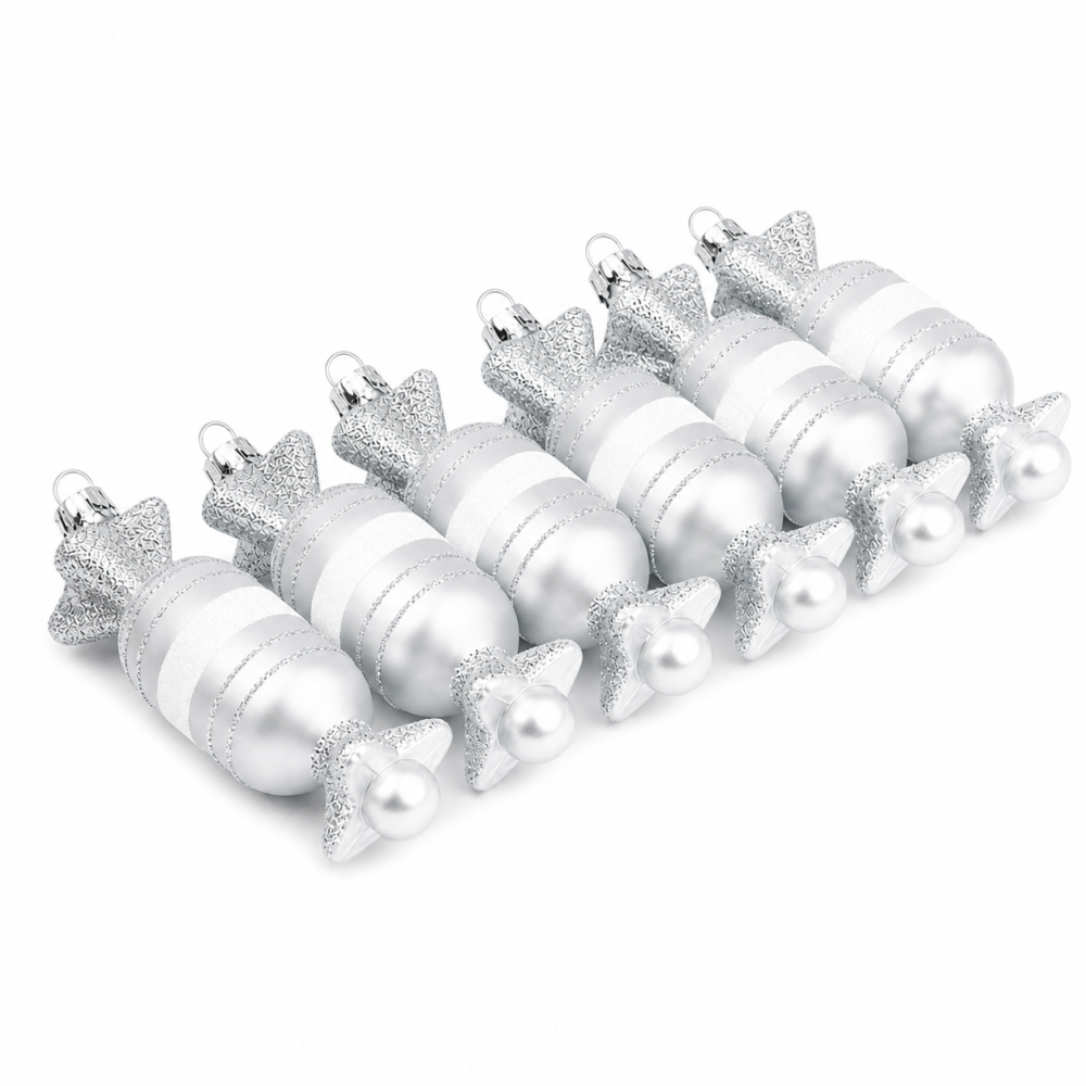 Sparkling Silver Wrapped Candy Christmas Tree Ornaments Set (12 cm - Pack of 6)