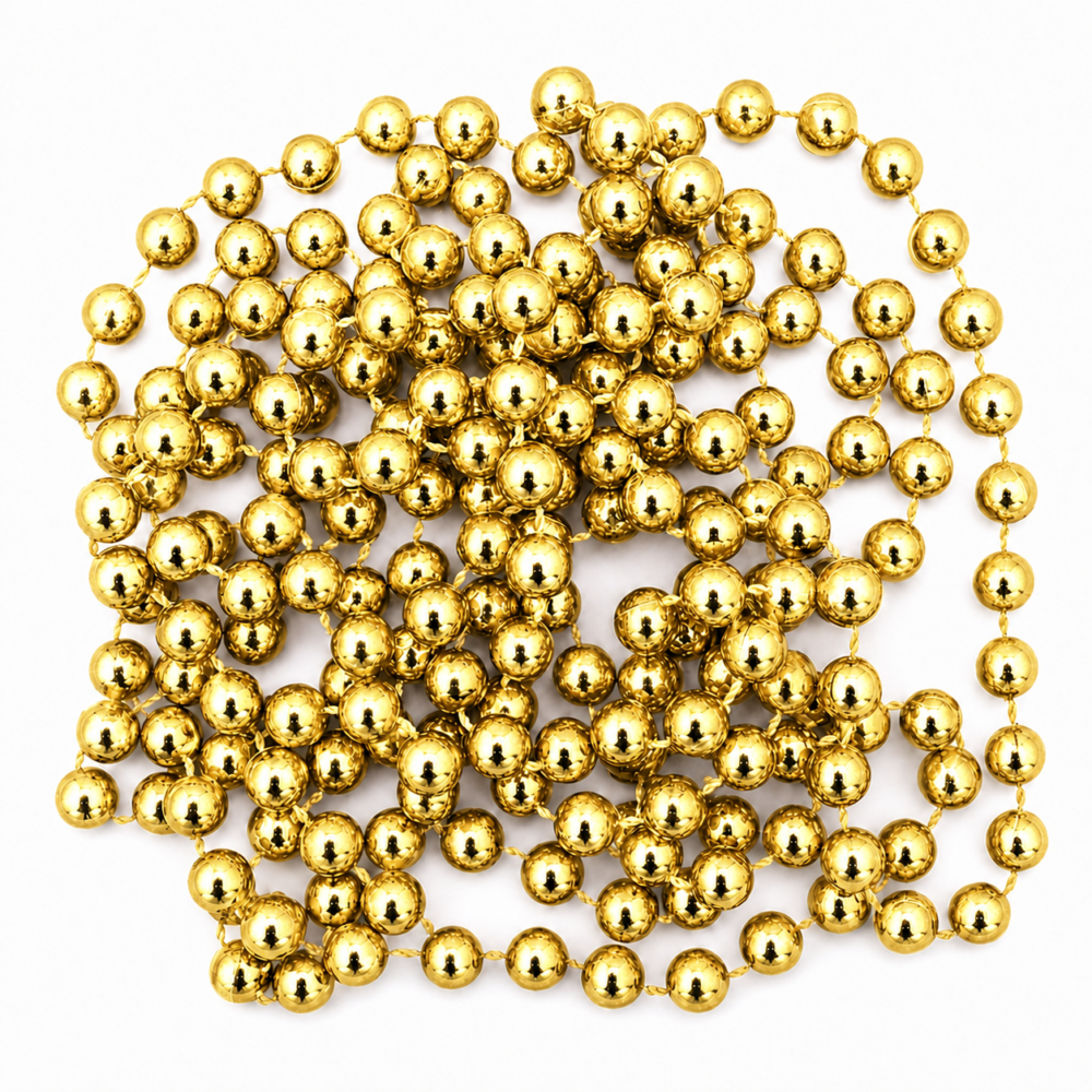 Classic Metallic Gold Christmas Tree Bead Garland (2.5m Strand)