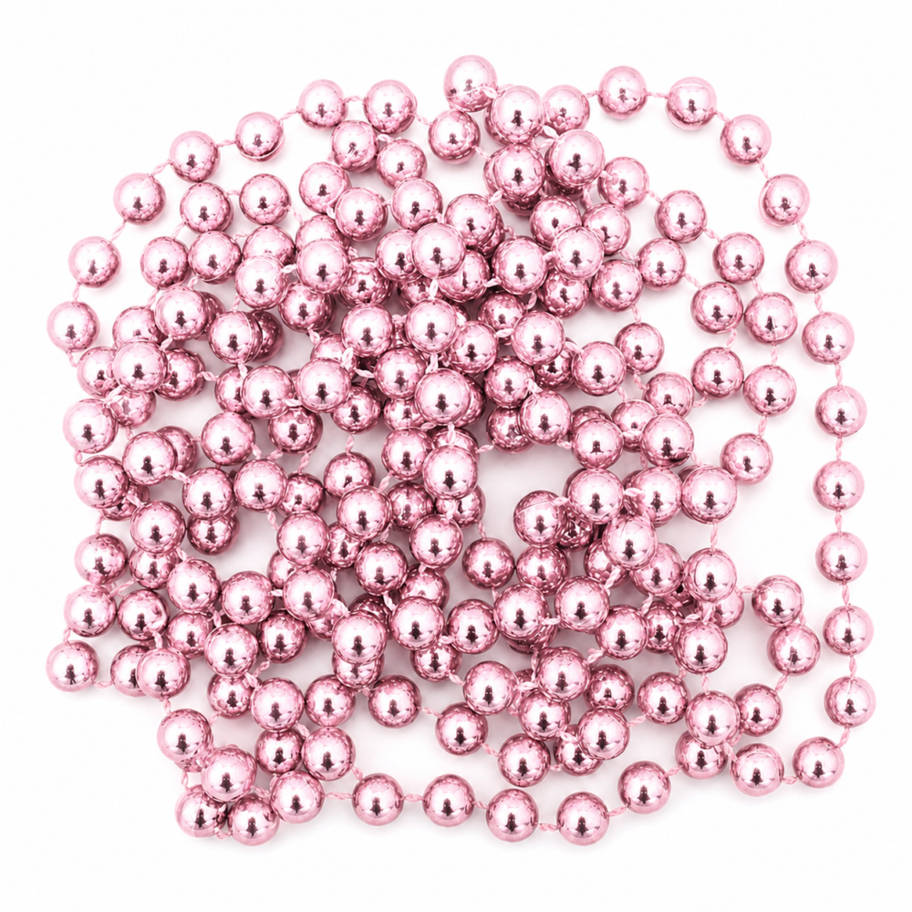 Elegant Metallic Soft Pink Christmas Tree Bead Garland (2.5m Strand)