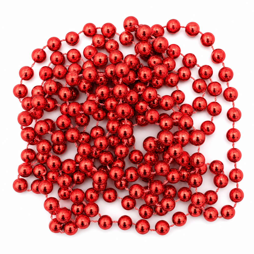 Classic Metallic Red Christmas Tree Bead Garland (2.5m Strand)