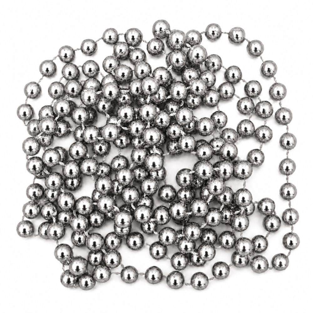 Classic Metallic Silver Christmas Tree Bead Garland (2.5m Strand)