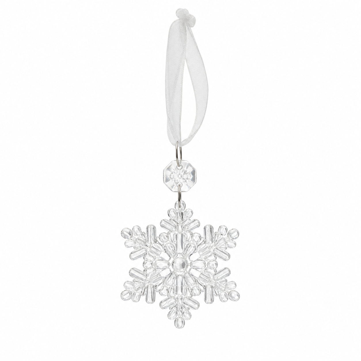 Elegant Clear Beaded Crystal Snowflake Christmas Tree Ornament